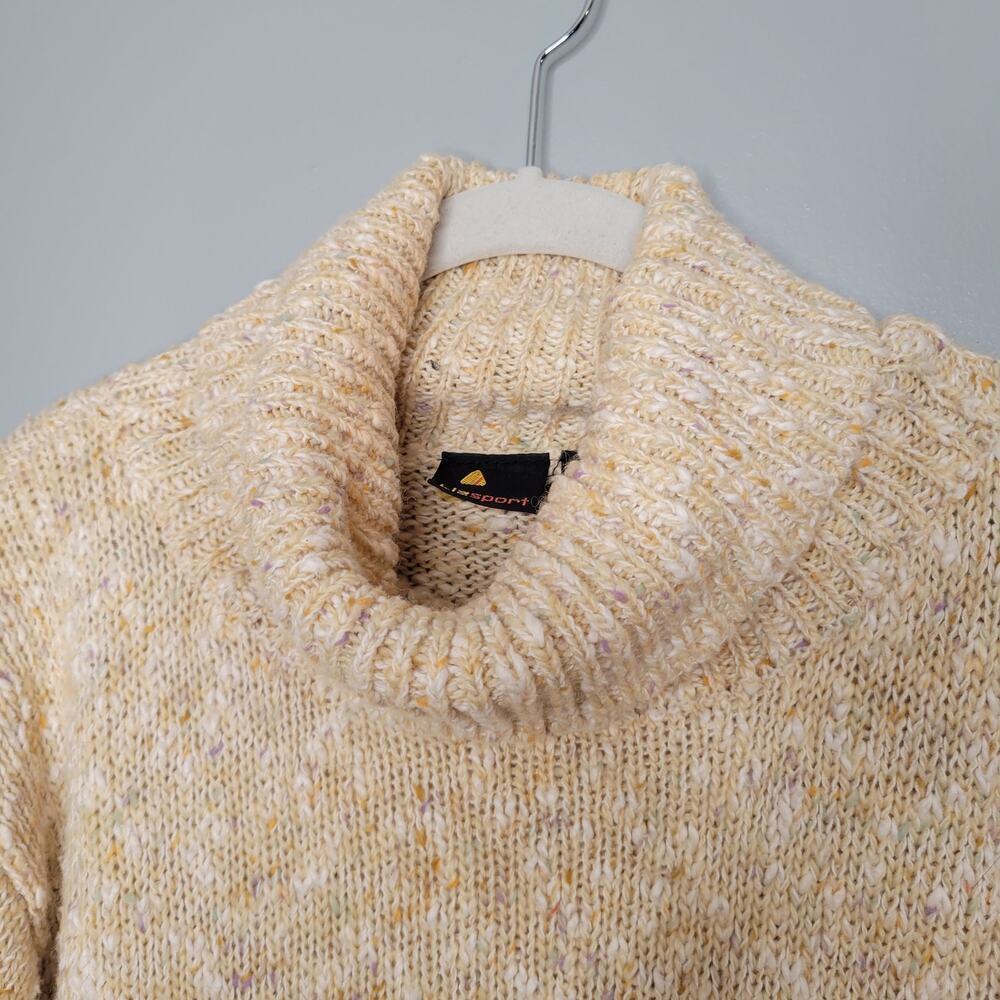 Vintage LizSport Sweater Women's Size‎ L Beige Cotton Cowl 80s 90s Preppy - Picture 4 of 10